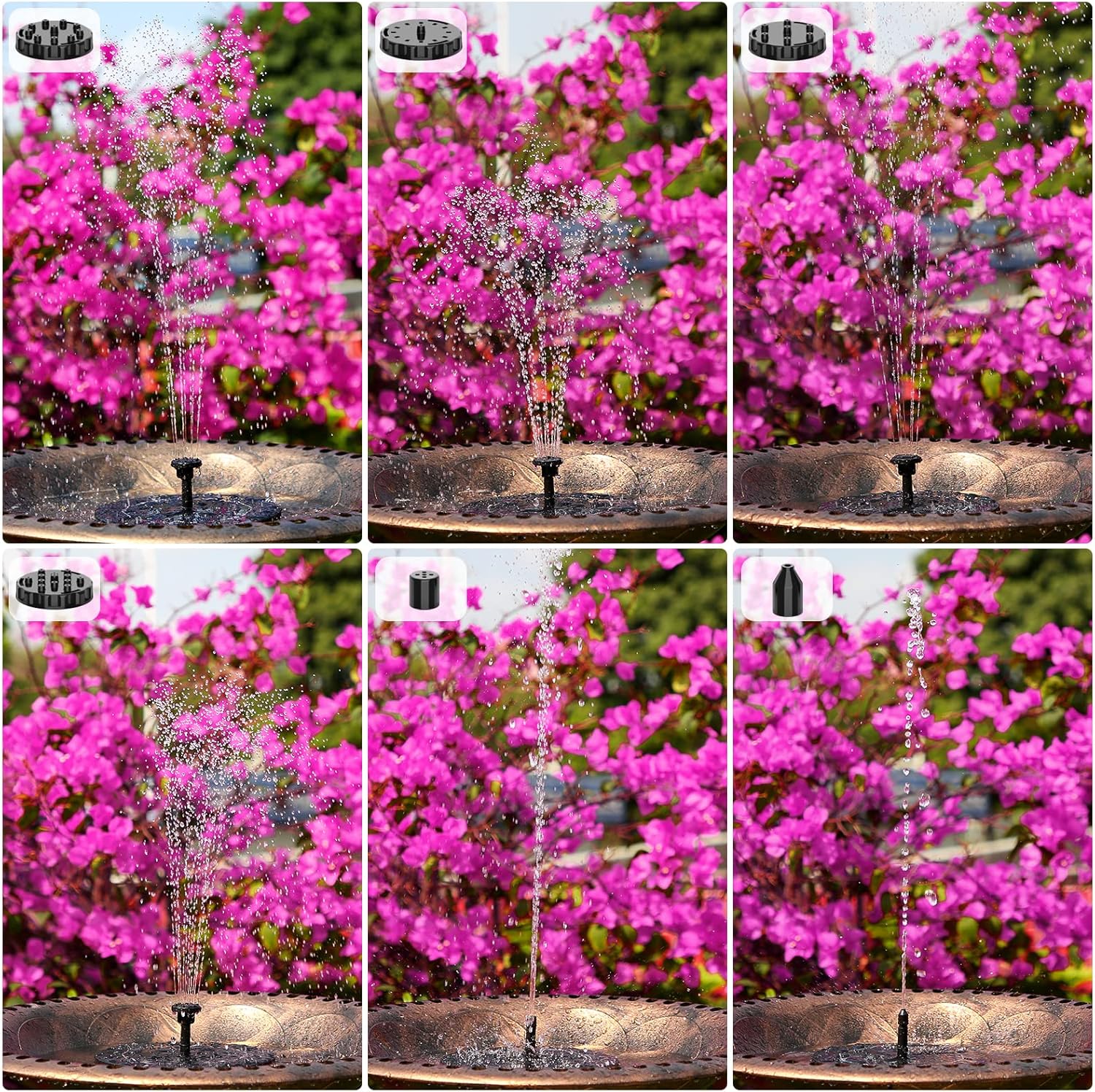 Solar Fountain Pump with 1500mAh Battery and 6 Nozzles Q81821