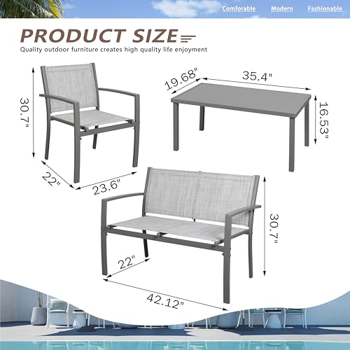 Patio Furniture Set with Glass Coffee Table, 4 Pieces, Black Q940