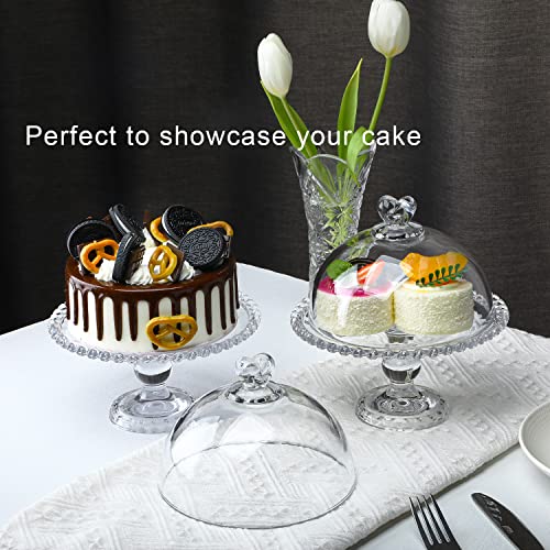 Crystal Cake Plate with Dome, Glass Serving Platter with Lid D2542