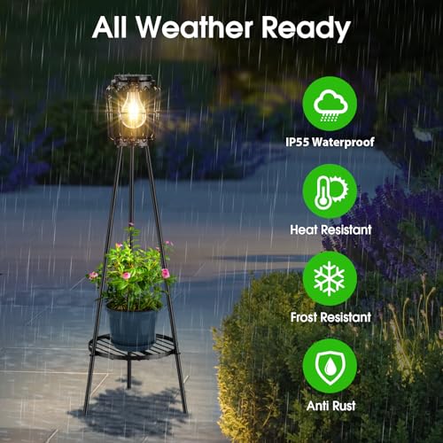 Solar Lights Outdoor with Plant Stands, Metal Tripod Patio Lamp B77585