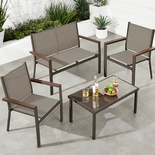 Outdoor Textilene Patio Conversation Set with Loveseat and Coffee Table V736