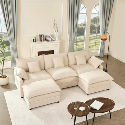U Shaped Modular Sectional Sofa with Ottoman, Chenille, Black Z16537