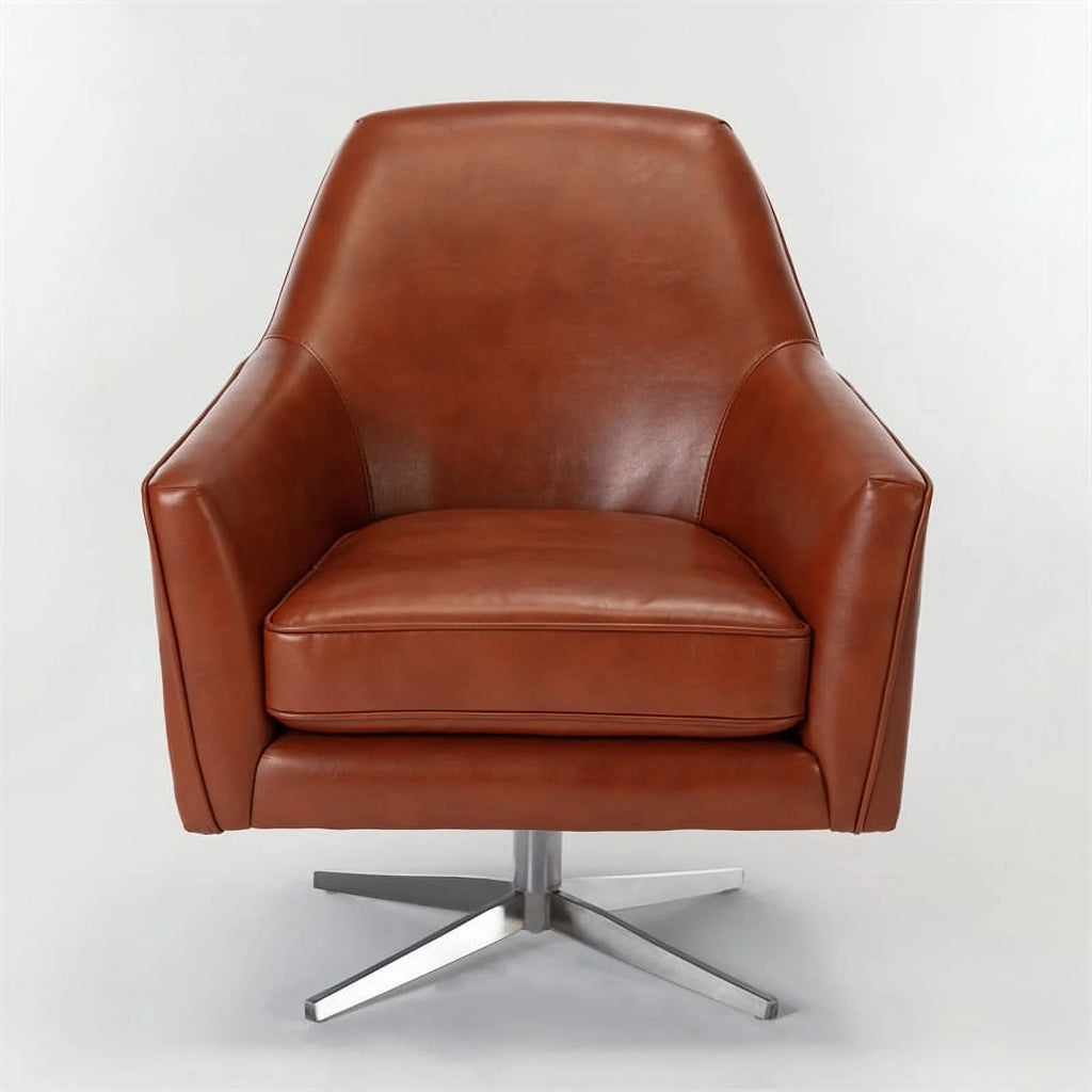 Mid-Century Faux Leather Swivel Armchair H237