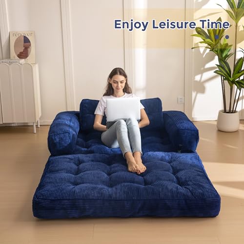 Folding Sofa Bed, L-Shaped Convertible Sleeper Couch with Armrest and Pillow, Dark Grey M375676