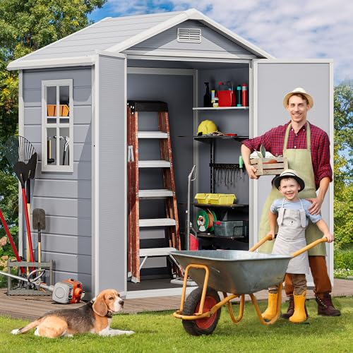 Resin Storage Shed with Reinforced Floor, Lockable Door and Vents I92384