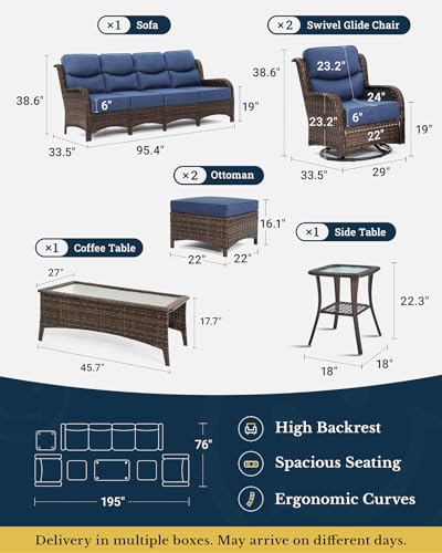 Outdoor Wicker Conversation Set with Cushions, 7 Pieces P4930
