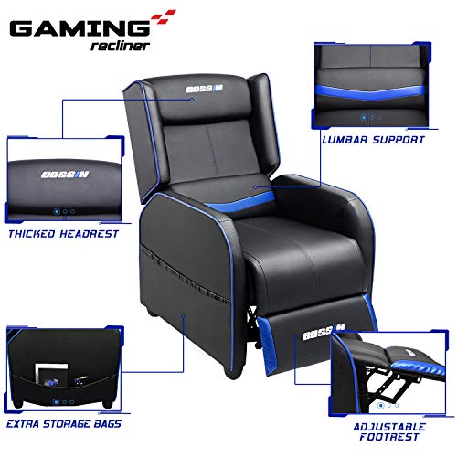 Gaming Recliner Chair for Adults, PU Leather Ergonomic Racing Style, Grey B7581