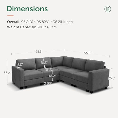 Corduroy Modular Sectional Couch with Storage, L-Shaped, 6 Seater, Dark Gray X823135