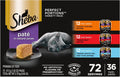 SHEBA Perfect Portions Paté Wet Cat Food Trays (36 Count, 72 Servings), Savory Chicken, Tender Beef, Tender Whitefish & Tuna Entrée, Easy Peel Twin-Pack Trays