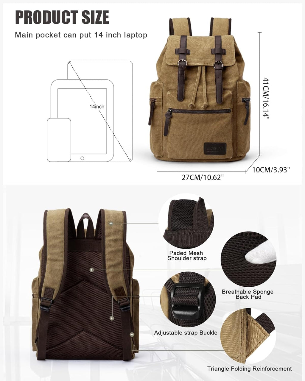 Canvas Vintage Casual Daypack Backpack Water Resistant Lightweight Laptop Rucksack O146