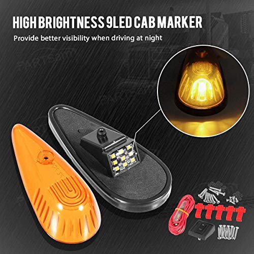 Amber Teardrop Cab Light 9LED 5pcs with Wiring for Trucks, Vans, Pickups, and RVs Z19053