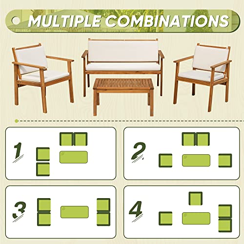 Acacia Wood Patio Conversation Set with Coffee Table and Cushions V550402