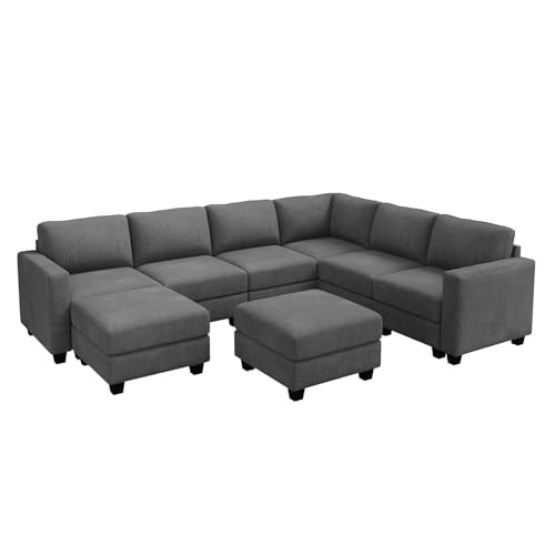 Corduroy Modular Sectional Couch with Storage, L-Shaped, 6 Seater, Dark Gray X823135