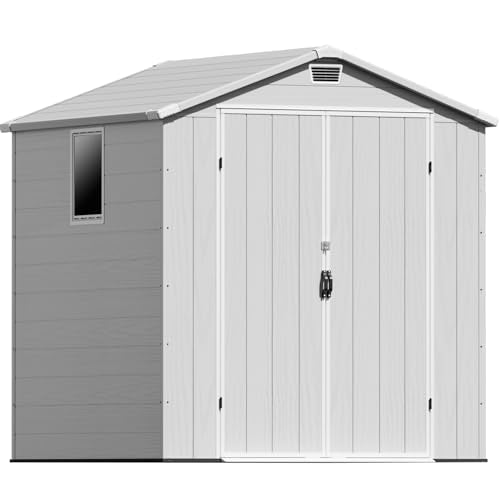 6 x 8 FT Plastic Outdoor Storage Shed with Floor and Lockable Door D7513
