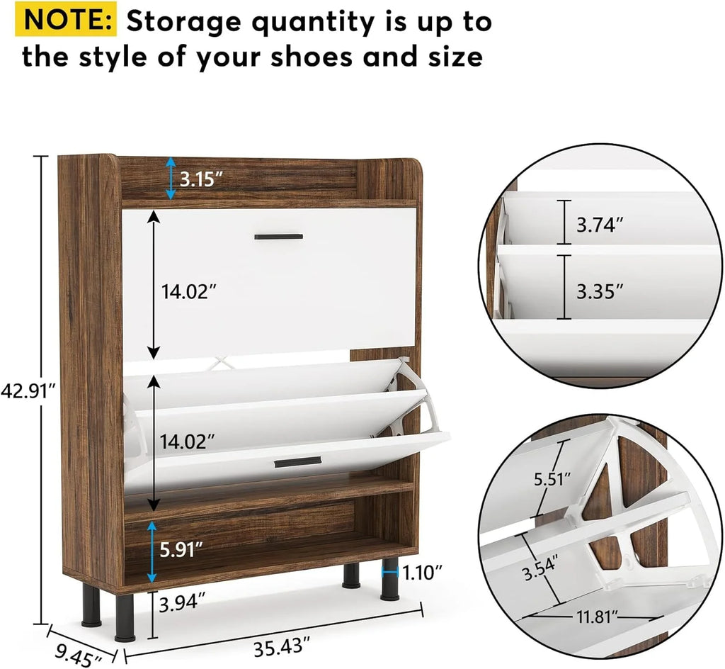 Shoe Cabinet, 2-Tier Entryway Shoe Organizer with Flip Doors and Open Shelves G295