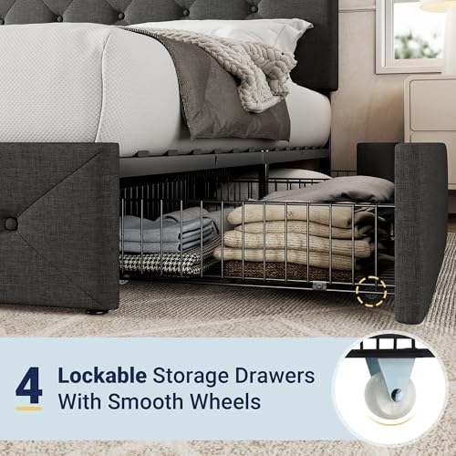 Upholstered Queen Platform Bed Frame with 4 Storage Drawers and Headboard G724955