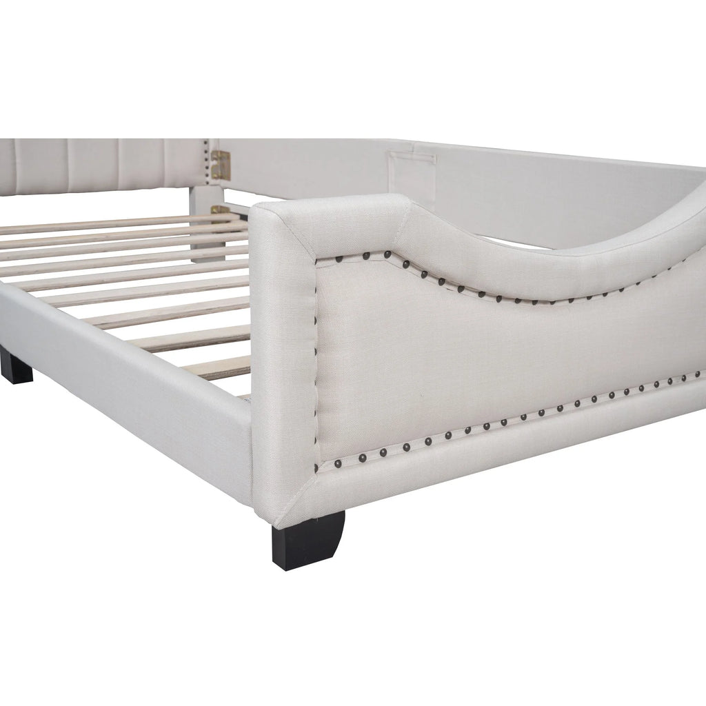 Upholstered Platform Bed Frame with Storage and Wooden Slats G224