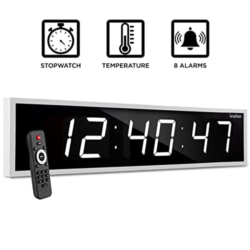 24" Digital LED Clock with Alarms, Countdown Timer & Temp - Shelf or Wall Mount (Blue) X639374