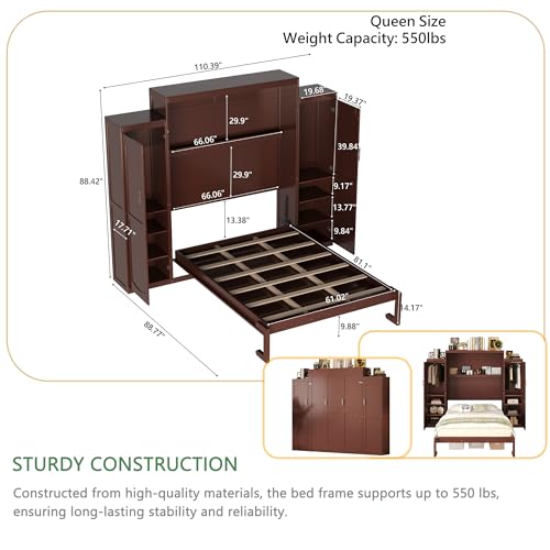Murphy Bed with Two Wardrobes and Storage Shelf for Small Bedrooms A623