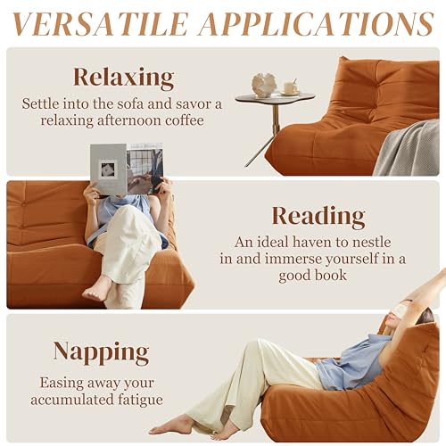 Bean Bag Chair for Adults, Suede & Microfiber Corner Lounge Sofa, 3-Seater, Beige F9802