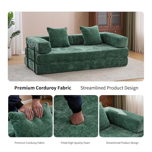 Corduroy Convertible Sleeper Sofa Bed with Pillow, Beige O72530