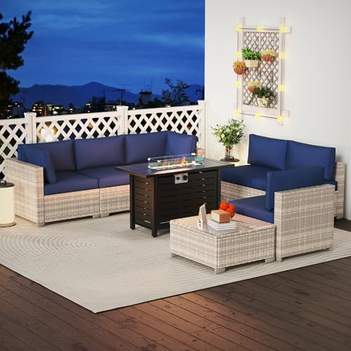 Outdoor Sectional Sofa Set with Cushions and Glass Coffee Table T1708