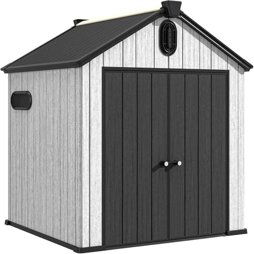 Outdoor Storage Shed 6x6 FT Resin Plastic with Floor Air Vents and Lockable Doors Q7357