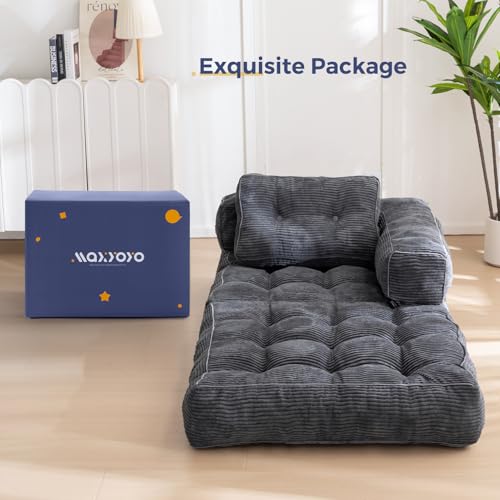 Folding Sofa Bed, L-Shaped Convertible Sleeper Couch with Armrest and Pillow, Dark Grey M375676