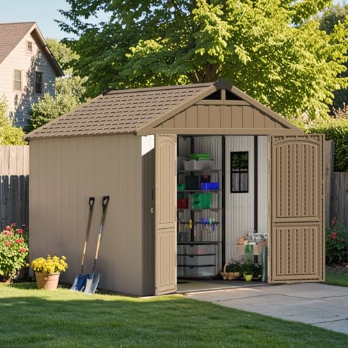 Outdoor Plastic Storage Shed with Floor, Window and Lockable Door A4787