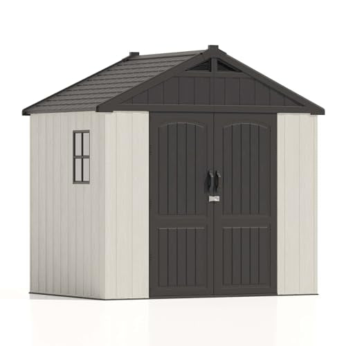 Outdoor Plastic Storage Shed with Floor, Window and Lockable Door A4787