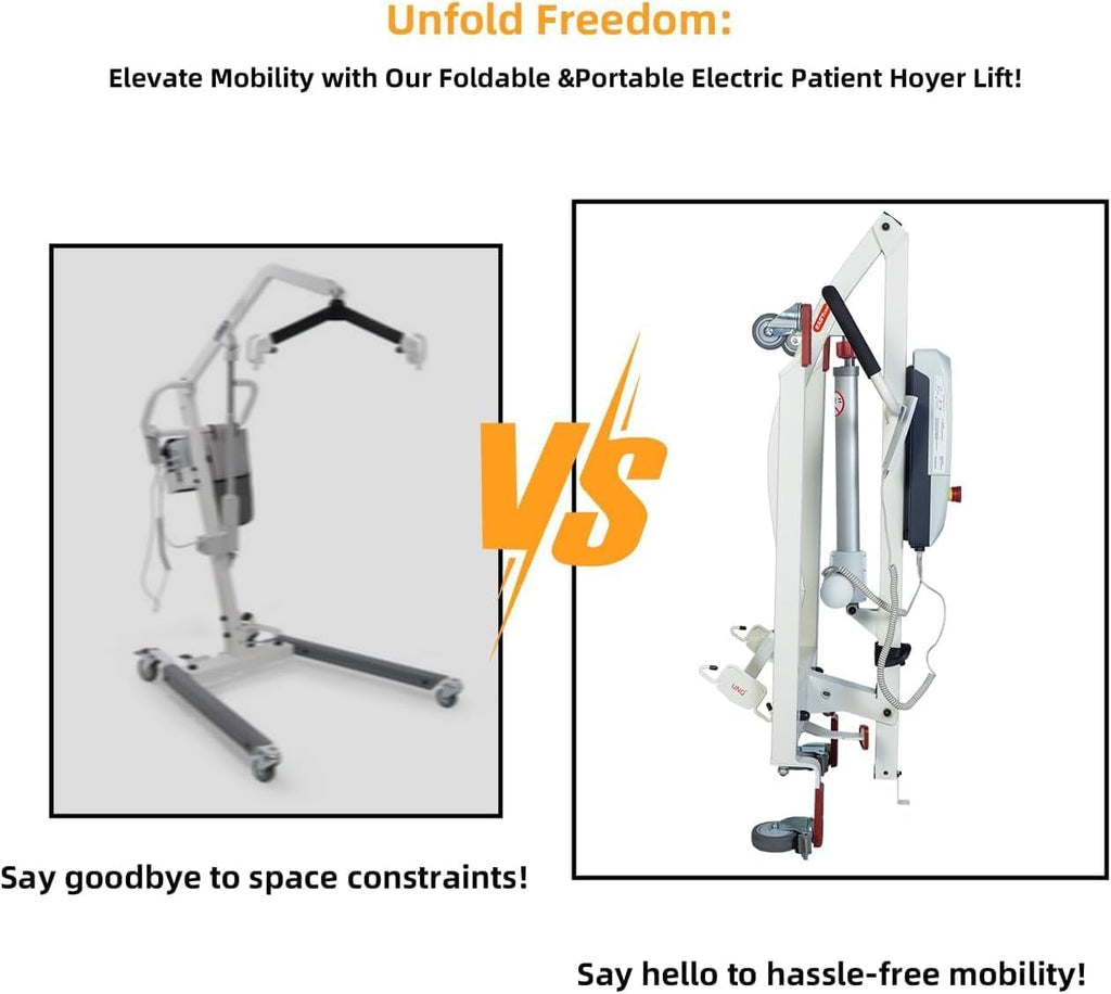 Foldable Electric Patient Transfer Lift with 2 Slings, 500 lbs Capacity J456850