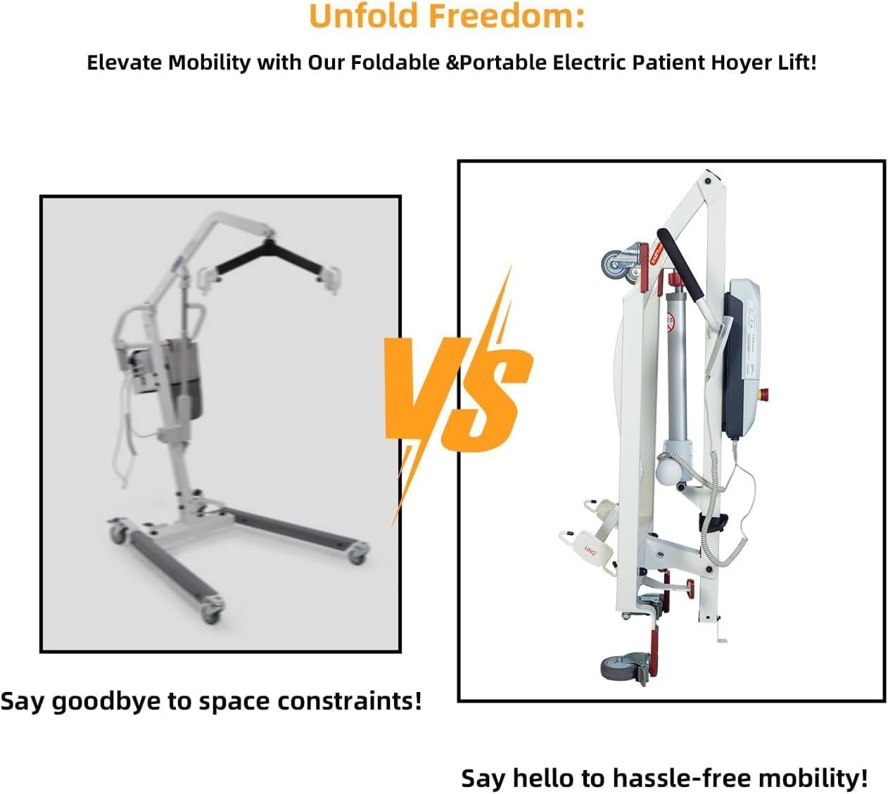 Foldable Electric Patient Transfer Lift with 2 Slings, 500 lbs Capacity J456850