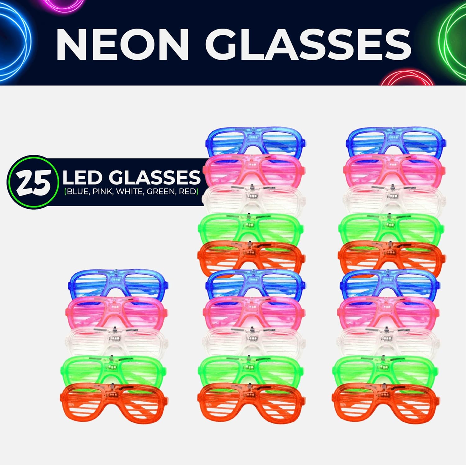 Neon LED Glow in the Dark Party Glasses, 25 Pieces Light Up Favors for Kids V238