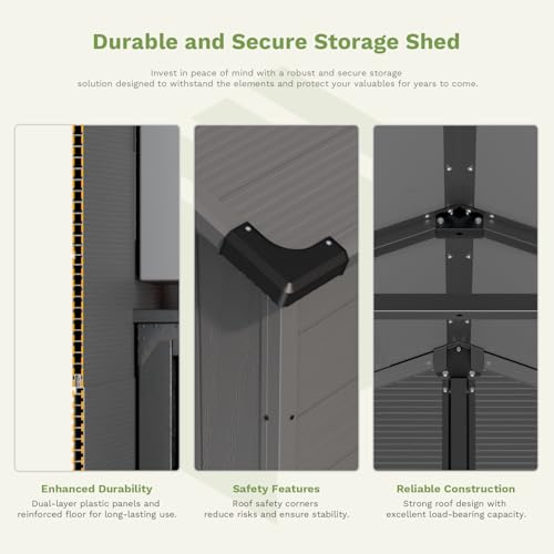 6 x 8 FT Plastic Outdoor Storage Shed with Floor and Lockable Door D7513