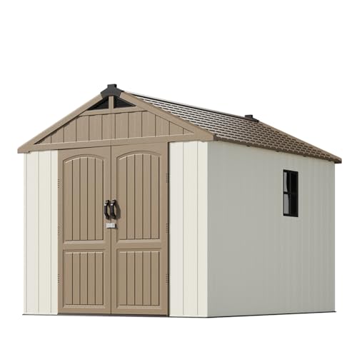 Outdoor Plastic Storage Shed with Floor, Window and Lockable Door A4787