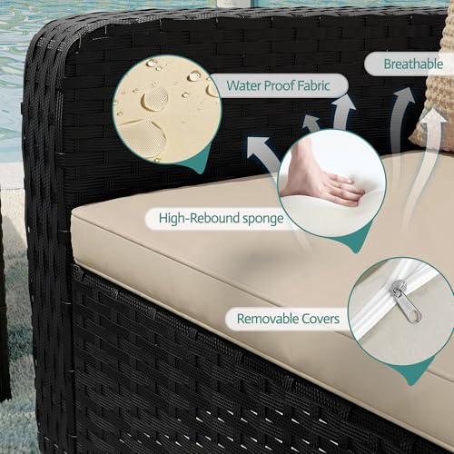 Wicker Patio Furniture Set with Swivel Recline Chairs and Storage Ottoman B707