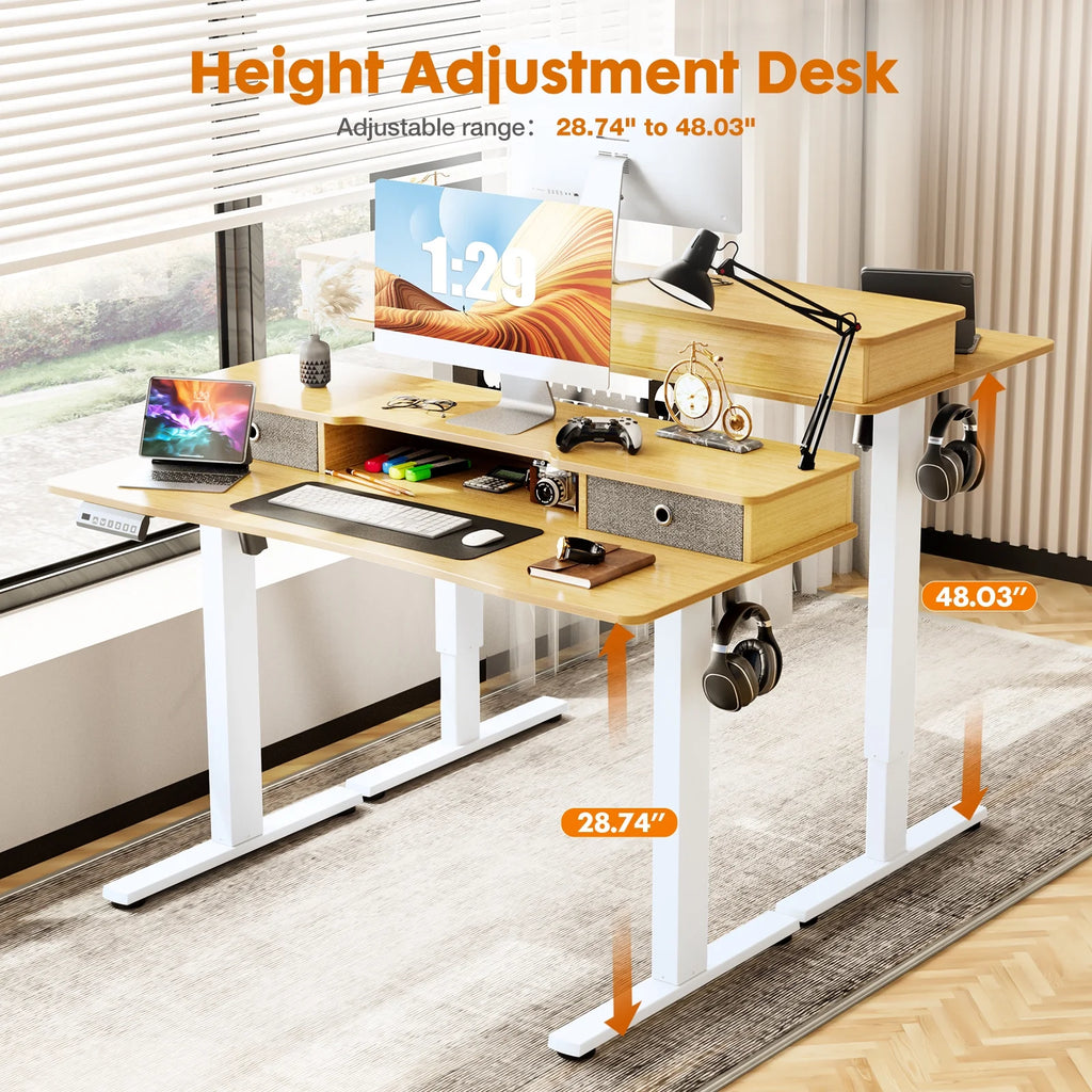 Height Adjustable Electric Standing Desk with Storage Shelf B61090