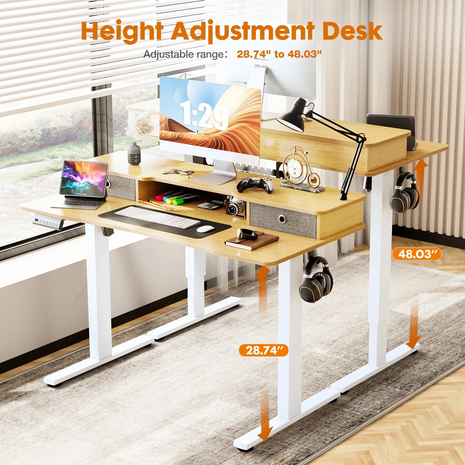 Height Adjustable Electric Standing Desk with Storage Shelf B61090