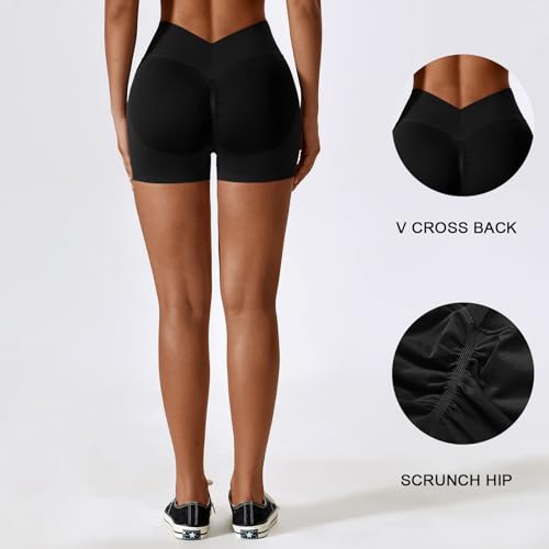 Women's V Cross Back Seamless Scrunch Workout Shorts F71151