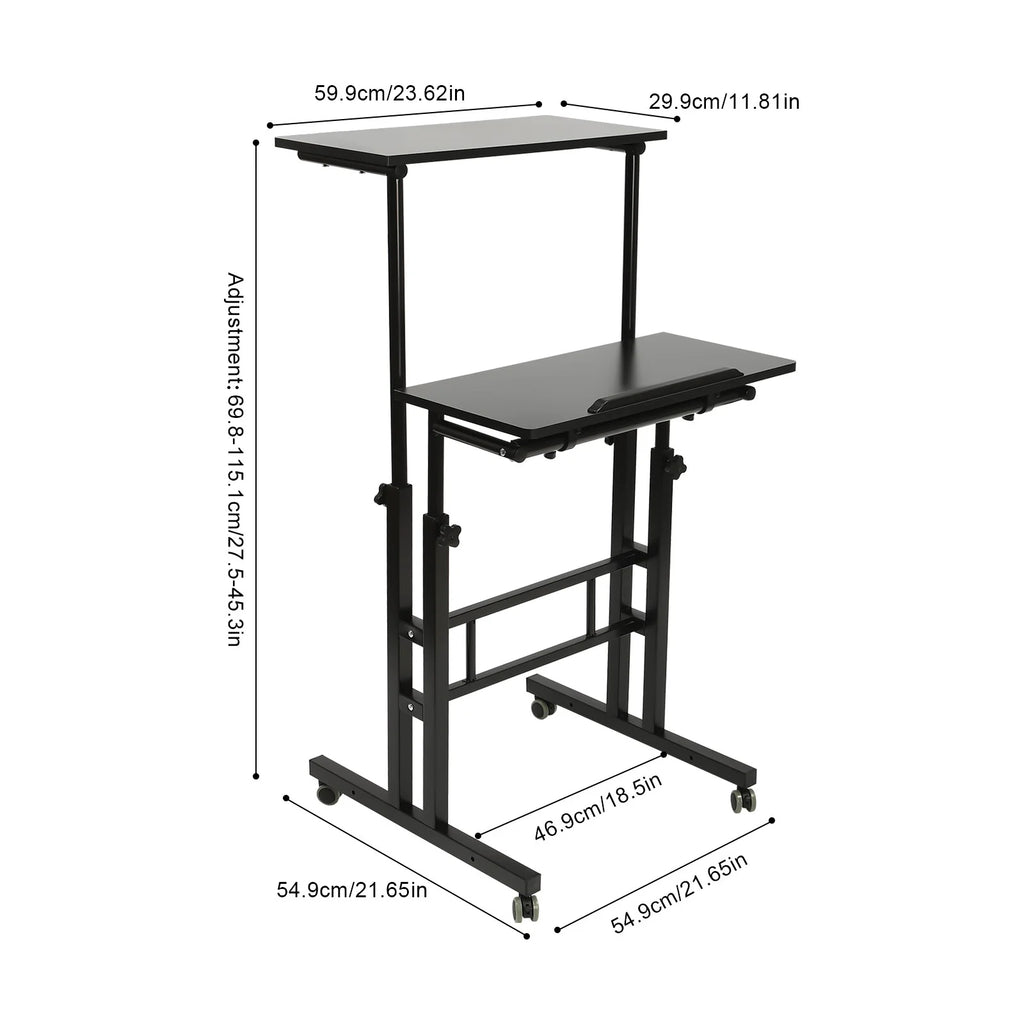 24" Mobile Stand Up Desk Adjustable Height with Wheels for Home Office A350689