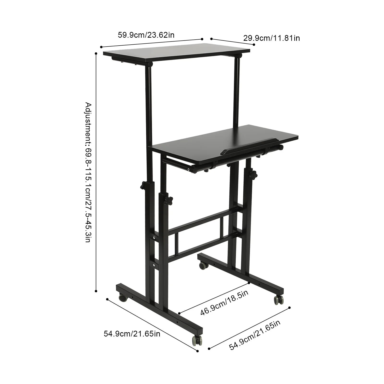 24" Mobile Stand Up Desk Adjustable Height with Wheels for Home Office A350689