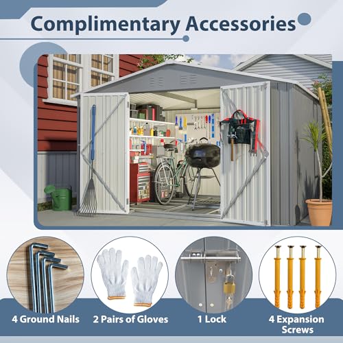 Outdoor Storage Shed, Heavy-Duty All-Weather Tool Shed with Lockable Doors C3585