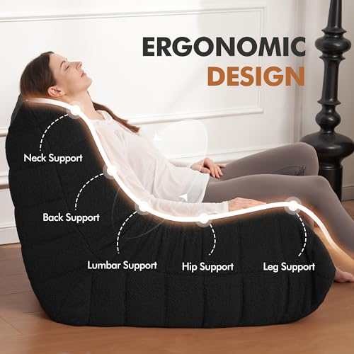 Bean Bag Chair for Adults with Memory Foam, Black Plush X409228