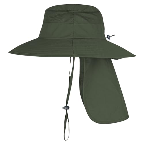UPF 50+ Wide Brim Bucket Hat with Neck Flap for Fishing L131