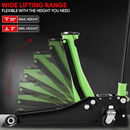 Floor Jack 3 Ton Capacity, Low Profile Heavy Duty Hydraulic Car Jack, Lifting Range 3"-20" O821