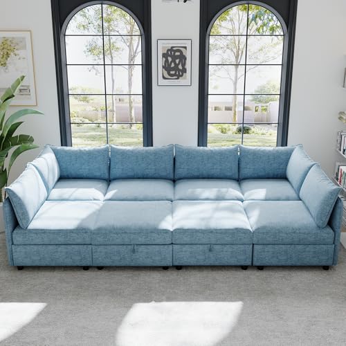 Modular Storage Sectional Sofa with Movable Ottomans, U-Shaped Chenille U839651