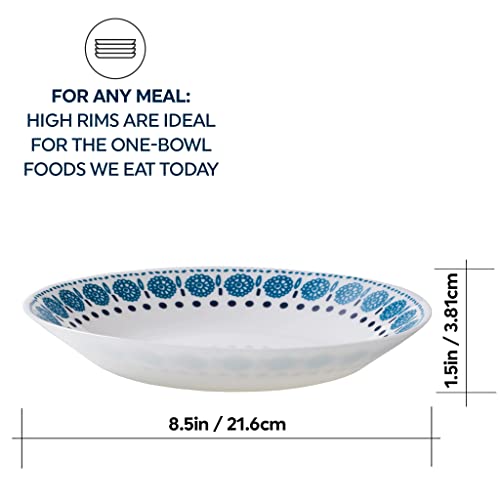 Pasta Bowl Plate Set 4-Piece, 8.5" Higher Rimmed Glass Dinnerware E13529