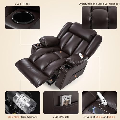 Power Lift Recliner Chair for Elderly with Heat and Massage, Adjustable Positions, Dark Brown P618617
