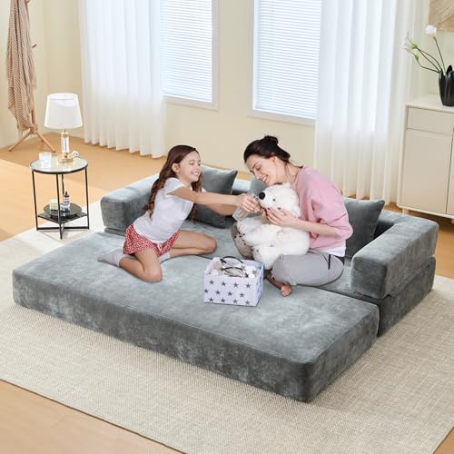 Corduroy Convertible Sleeper Sofa Bed with Pillow, Beige O72530