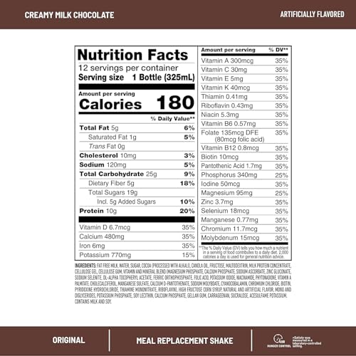 Meal Replacement Shake, Creamy Milk Chocolate, 10g Protein, 11 Fl Oz, 12 Pack G102008